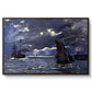 A Seascape, Shipping by Moonlight, 1864 by Claude Monet in a walnut floater framed canvas wall art display.
