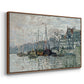 Angled view of View of the Prins Hendrikkade and Kromme Waal in Amsterdam, 1874 by Claude Monet in a walnut floater framed canvas.