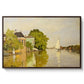 Houses on the Achterzaan, 1871 by Claude Monet in a walnut floater framed canvas wall art display.