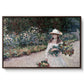 Young Girl in the Garden at Giverny, 1888 by Claude Monet in a walnut floater framed canvas wall art display.