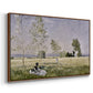 Angled view of Summer (L'ete), 1874 by Claude Monet in a walnut floater framed canvas.