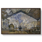The Gare Saint-Lazare, 1877 by Claude Monet in a walnut floater framed canvas wall art display.