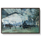 The Saint-Lazare Station, 1877 by Claude Monet in a walnut floater framed canvas wall art display.
