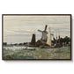 Windmill at Zaandam, 1871 by Claude Monet in a walnut floater framed canvas wall art display.