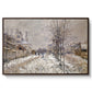 The Boulevard de Pontoise at Argenteuil, Snow Effect, 1875 by Claude Monet in a walnut floater framed canvas wall art display.