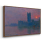 Angled view of The Houses of Parliament, Sunset, 1903 by Claude Monet in a walnut floater framed canvas.