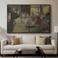 The Dance Class, c. 1873 by Edgar Degas displayed in a walnut floater framed canvas above a sofa in a clean living room.