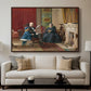 The Brown Family, 1869 by Eastman Johnson displayed in a walnut floater framed canvas above a sofa in a clean living room.