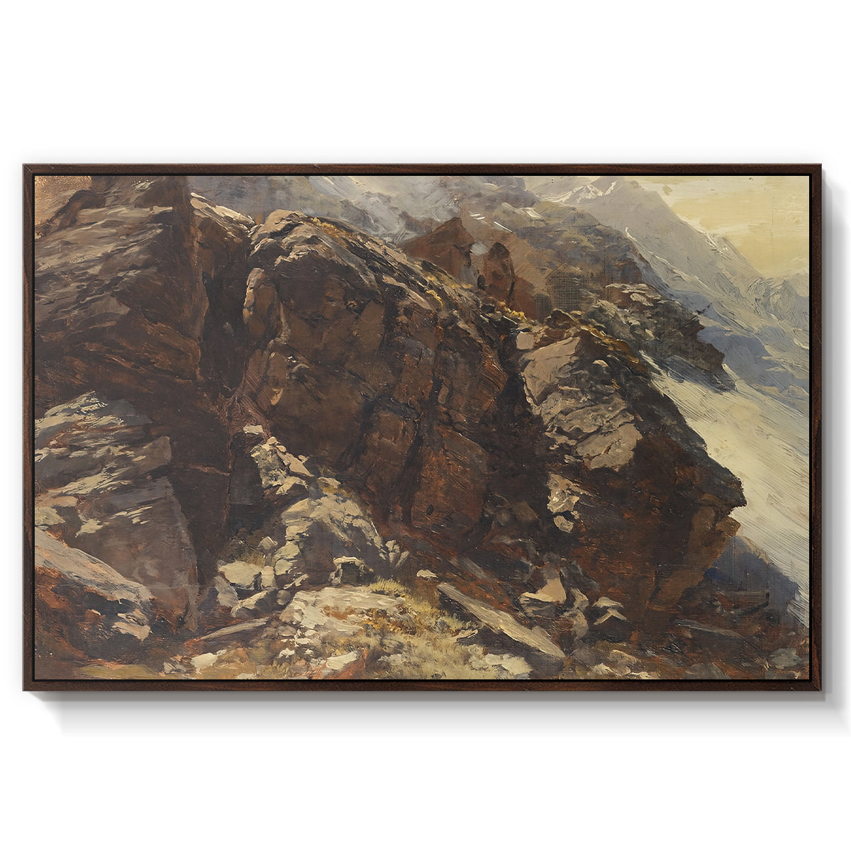 High Mountain Study, c. 1870 by Edward Theodore Compton in a walnut floater framed canvas wall art display.