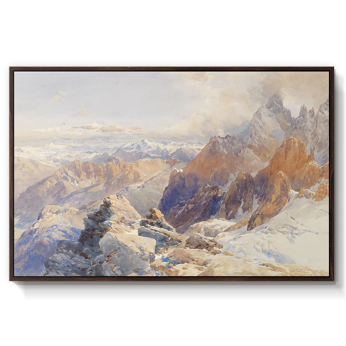 Col du Géant, 1903 by Edward Theodore Compton in a walnut floater framed canvas wall art display.