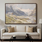 Shepherds (Pasterze), c. 1921 by Edward Theodore Compton displayed in a walnut floater framed canvas above a sofa in a clean living room.