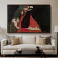 Cardinal and Nun (Caress), 1912 by Egon Schiele displayed in a walnut floater framed canvas above a sofa in a clean living room.
