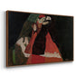 Angled view of Cardinal and Nun (Caress), 1912 by Egon Schiele in a walnut floater framed canvas.