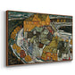 Angled view of Crescent of Houses II (Island Town), 1915 by Egon Schiele in a walnut floater framed canvas.