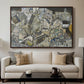Mödling II, 1918 by Egon Schiele displayed in a walnut floater framed canvas above a sofa in a clean living room.