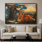 Earthbound, 1897 by Evelyn De Morgan displayed in a walnut floater framed canvas above a sofa in a clean living room.