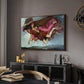 Night and Sleep, 1878 by Evelyn De Morgan in a walnut floater framed canvas featuring a dreamlike scene with draped figures drifting across dark background, displayed above a desk in a dark home office interior.