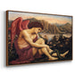 Angled view of The Angel with the Serpent, c. 1870-1875 by Evelyn De Morgan in a walnut floater framed canvas.
