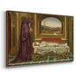 Angled view of The Wandering Jew: Whom the Gods Love Die Young, 1888 by Evelyn De Morgan in a walnut floater framed canvas.