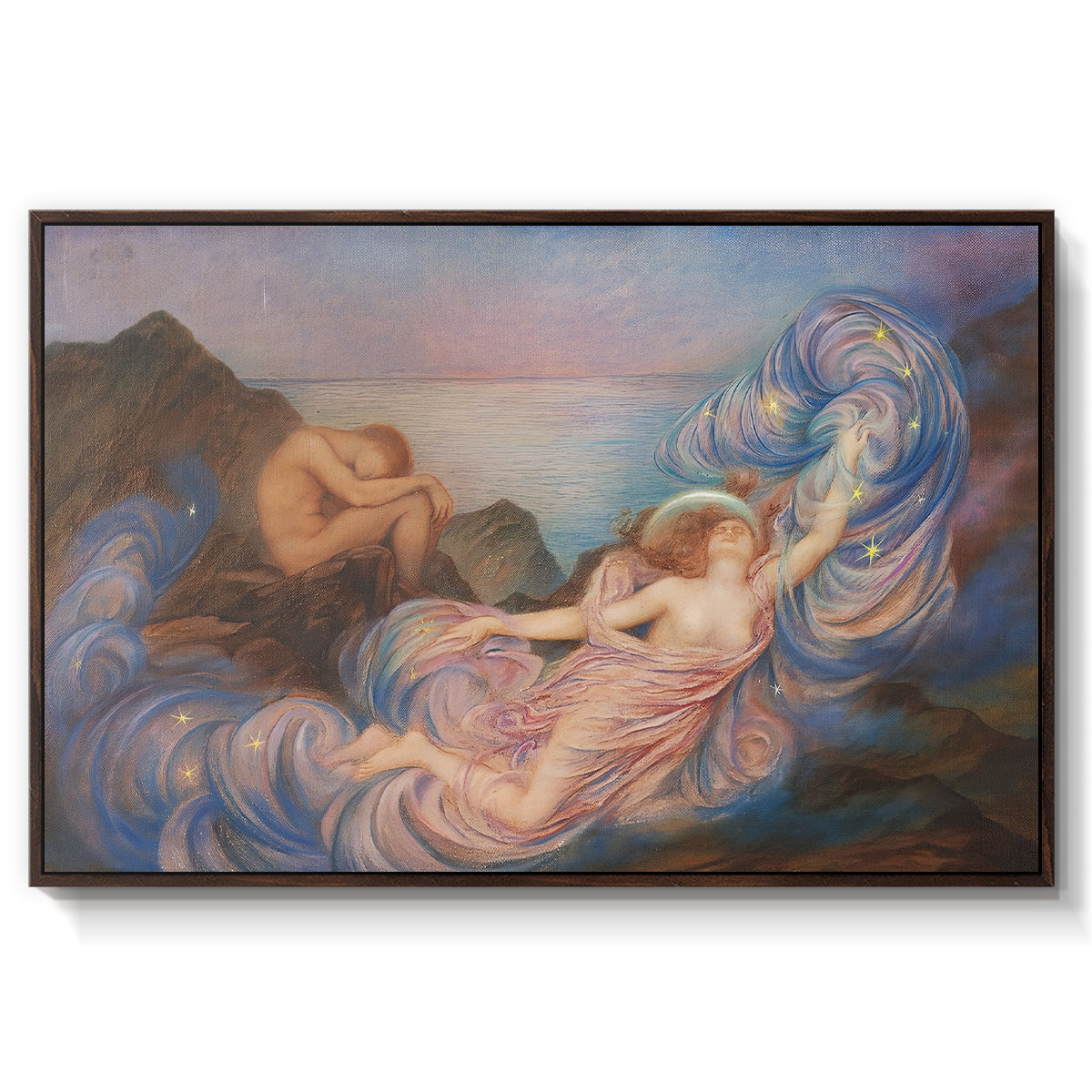 Twilight, 1914 by Evelyn De Morgan in a walnut floater framed canvas wall art display.