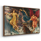Angled view of The Storm Spirits, 1900 by Evelyn De Morgan in a walnut floater framed canvas.