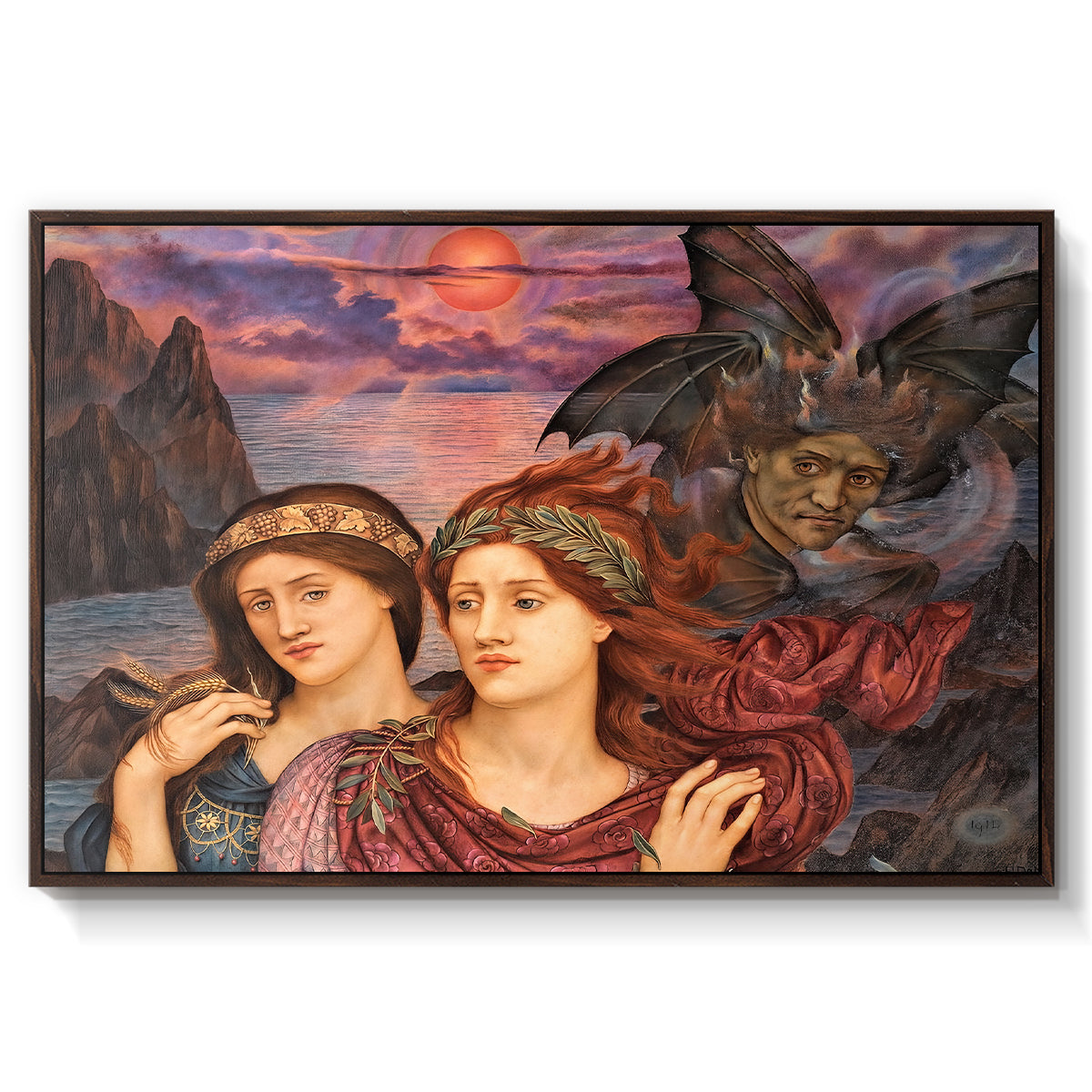 The Vision, 1914 by Evelyn De Morgan in a walnut floater framed canvas wall art display.