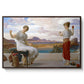 Winding the Skein, c. 1878 by Frederic Leighton in a walnut floater framed canvas wall art display.