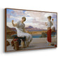 Angled view of Winding the Skein, c. 1878 by Frederic Leighton in a walnut floater framed canvas.