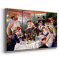 Angled view of Luncheon of the Boating Party (Le Déjeuner des canotiers), 1880-1881 by Pierre-Auguste Renoir in a natural wood floater framed canvas.