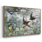 Angled view of Common Swifts, 1886 by Bruno Liljefors in a natural wood floater framed canvas.