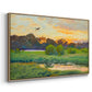 Angled view of Flying Duck at Sunset, 1924 by Bruno Liljefors in a natural wood floater framed canvas.