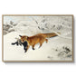 Fox in Snow Landscape, 1900 by Bruno Liljefors in a natural wood floater framed canvas wall art display.
