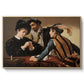 The Cardsharps, c. 1594 by Caravaggio in a natural wood floater framed canvas wall art display.