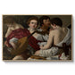 The Musicians, c. 1595 by Caravaggio in a natural wood floater framed canvas wall art display.
