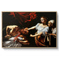 Judith Beheading Holofernes, c. 1599 by Caravaggio in a natural wood floater framed canvas wall art display.