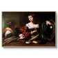 Martha and Mary Magdalene, c. 1598 by Caravaggio in a natural wood floater framed canvas wall art display.