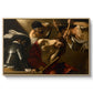 The Crowning with Thorns (Vienna Version), c. 1602-1604 by Caravaggio in a natural wood floater framed canvas wall art display.