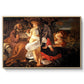 Rest on the Flight into Egypt, c. 1597 by Caravaggio in a natural wood floater framed canvas wall art display.