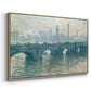 Angled view of Waterloo Bridge, Gray Weather, 1900 by Claude Monet in a natural wood floater framed canvas.