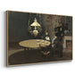 Angled view of Interior, after Dinner, 1868-1869 by Claude Monet in a natural wood floater framed canvas.