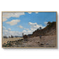 The Beach at Honfleur, 1864 by Claude Monet in a natural wood floater framed canvas wall art display.