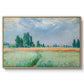 The Wheat Field (Champ de Blé), 1881 by Claude Monet in a natural wood floater framed canvas wall art display.