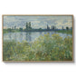 Banks of the Seine, Vétheuil, 1880 by Claude Monet in a natural wood floater framed canvas wall art display.