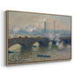 Angled view of Waterloo Bridge, Gray Day, 1903 by Claude Monet in a natural wood floater framed canvas.