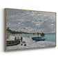 Angled view of The Beach at Sainte-Adresse, 1867 by Claude Monet in a natural wood floater framed canvas.