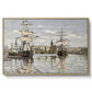 Ships Riding on the Seine at Rouen, 1872 by Claude Monet in a natural wood floater framed canvas wall art display.