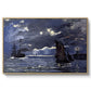 A Seascape, Shipping by Moonlight, 1864 by Claude Monet in a natural wood floater framed canvas wall art display.