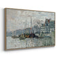 Angled view of View of the Prins Hendrikkade and Kromme Waal in Amsterdam, 1874 by Claude Monet in a natural wood floater framed canvas.
