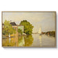 Houses on the Achterzaan, 1871 by Claude Monet in a natural wood floater framed canvas wall art display.