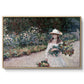 Young Girl in the Garden at Giverny, 1888 by Claude Monet in a natural wood floater framed canvas wall art display.
